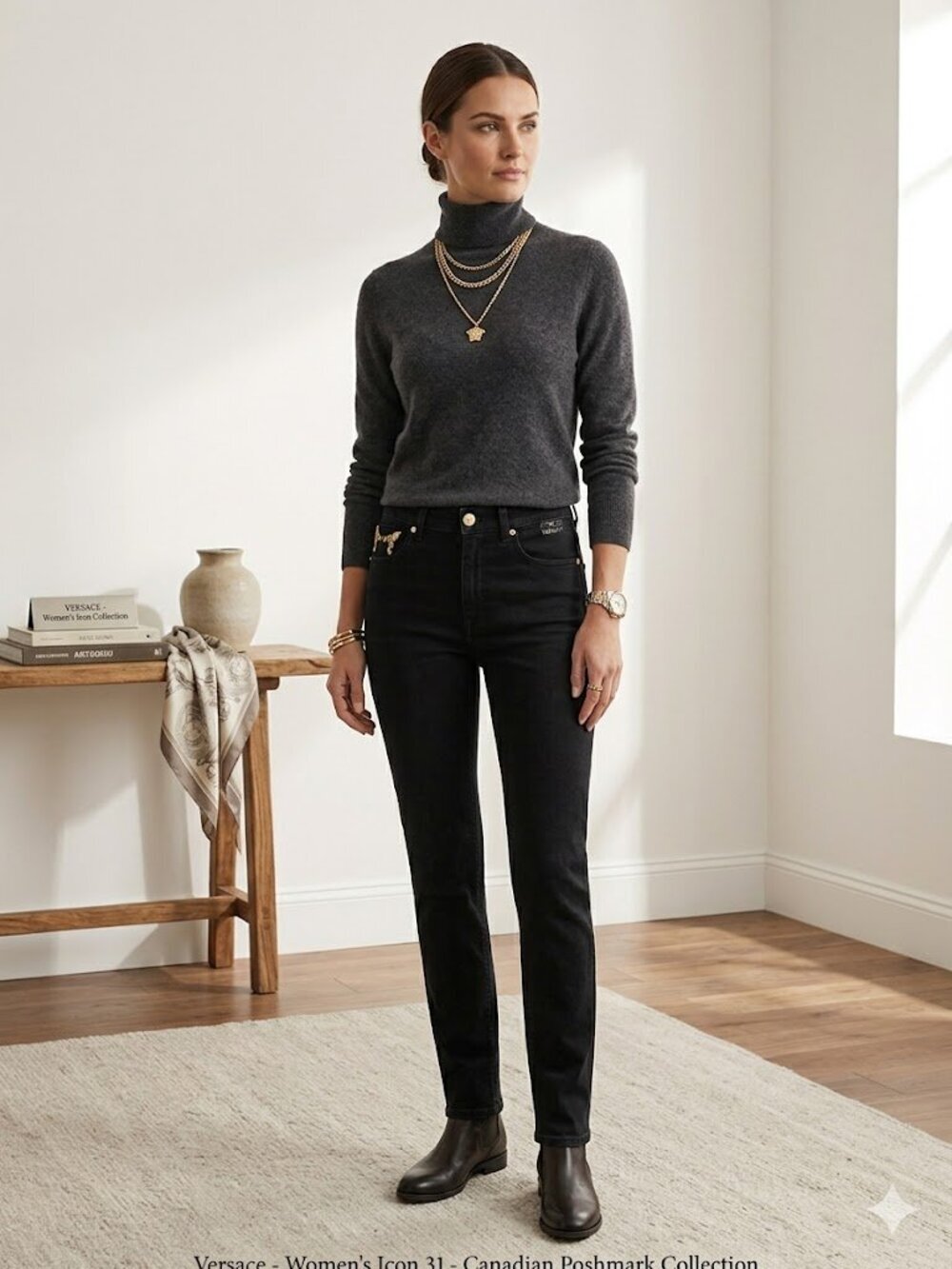 AUTHENTIC Versace Women’s Icon Straight Jeans, Black Sz 31 Original Price $1200